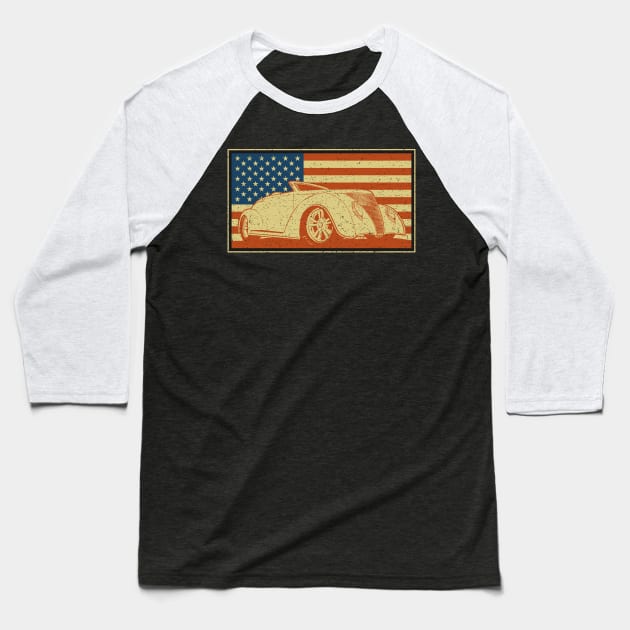 Hot Rod American Flag Baseball T-Shirt by RadStar